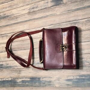 Elegant Red Leather Crossbody Bag Buckle Closure Made In Greece